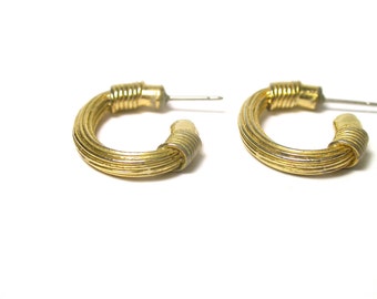 Hoop Earrings - Gold Tone Multiple Wire Hoop Post Back Earrings - Half Loop - Pierced - Hoops - Gifts for Her # 1419