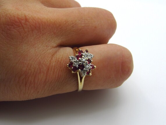14K Yellow Gold Natural Ruby and Diamond Ring - S… - image 10