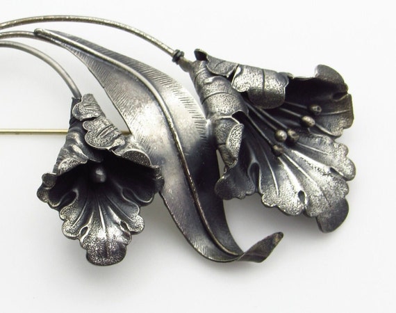 Sterling Silver Calla Lily Flower and Leaf Brooch… - image 4