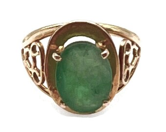 14K Yellow Gold Natural Emerald Ring - Size 5.75 - 2.80 ct Large Oval Natural Emerald Open Work Fashion Ring - May Birthday - Beryl # 5462