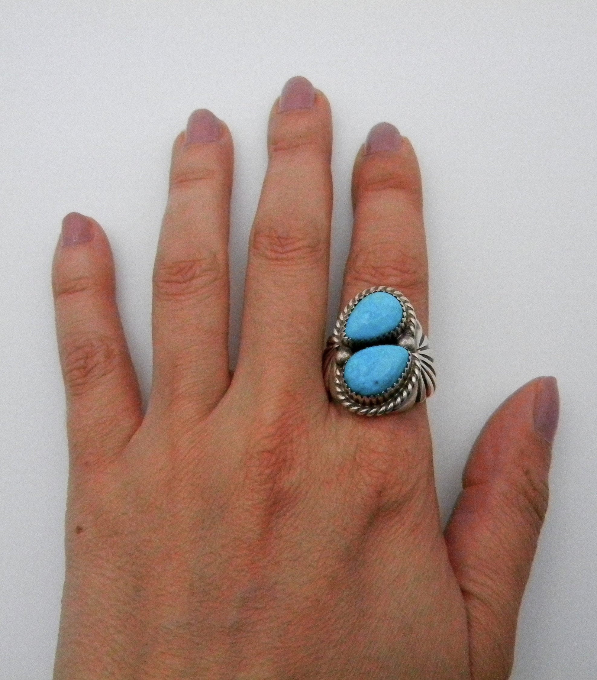 Turquoise Ring Large Sterling Silver Native American Double - Etsy