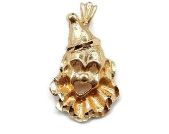 Clown Charm Pendant -  Solid 14k Yellow Gold - Jester Gold Charm - 3D - Laughing Clown Face - Circus - Joker - Jester - Smile Clown # 4464