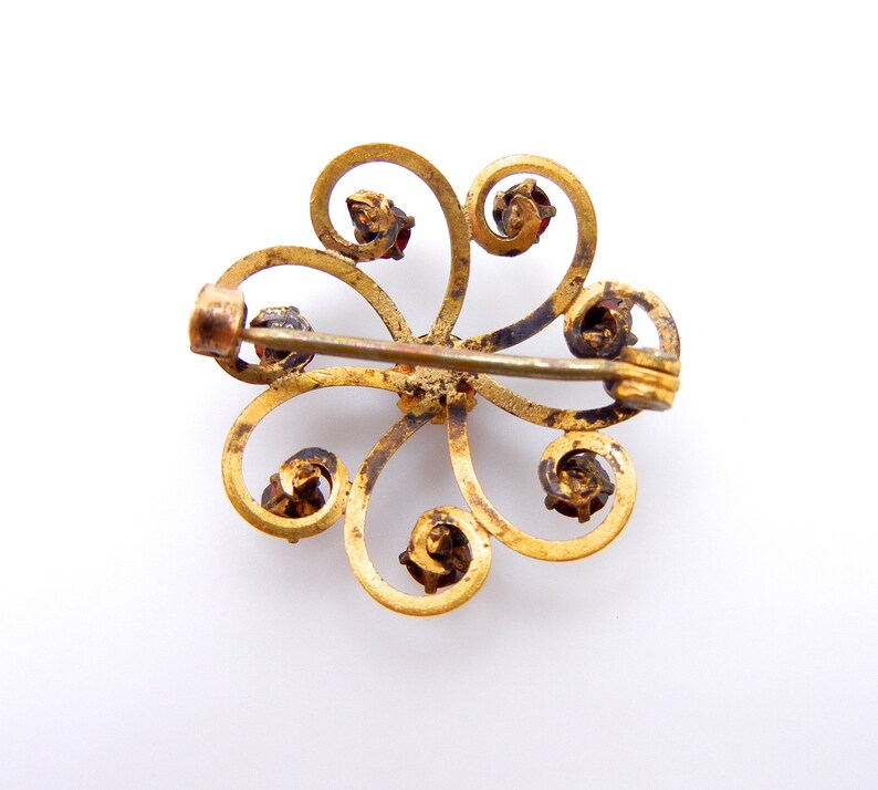 Floral Garnet Brooch Gold Filled Flower Red Pin Flower Design Garnet Stones January Birthday Gifts for Her 1262 image 2