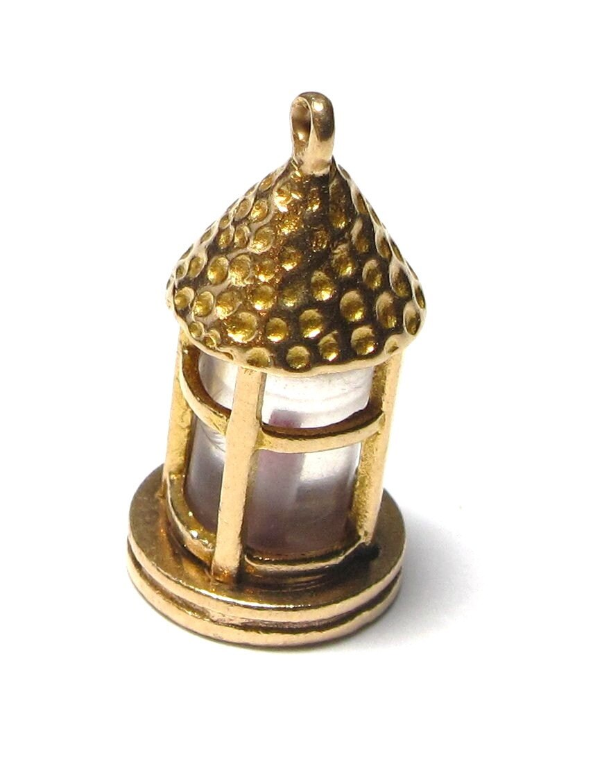 14K Yellow Gold Enamel Lantern Charm Pendant 4 Grams Etsy