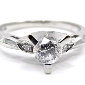 Diamond Ring - 14K White Gold and Three Prong Diamond Ring - Size 5 1/2 - Solitaire - Anniversary - Wedding - Engagement Ring # 2057