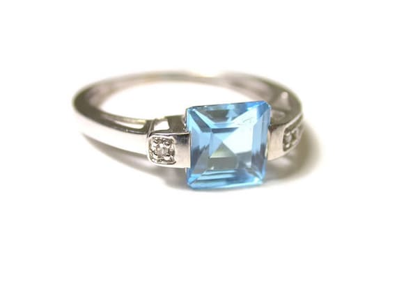 10K White Gold Blue Topaz and Diamond Ring - Prin… - image 2