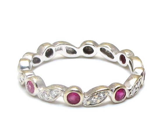 14k Ruby and Diamond Band - Solid 14K White Gold … - image 1