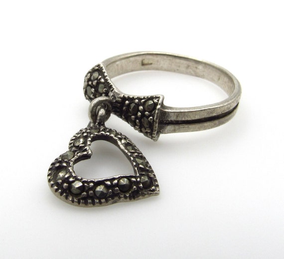 Sterling Silver Heart Marcasite Ring - Size 7.75 … - image 2