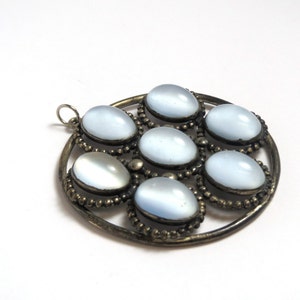 Milky Glass Round Pendant Vintage Silver Tone Large Pendant with Milky Glass Lavender Blue Color 2151 image 3