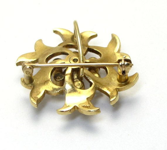 Vintage Brooch - 14k Yellow Gold Diamond Pearl an… - image 4