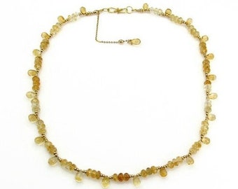 Citrine Necklace with 14K and 18K Yellow Gold - 20.5" long or 52 cm - Rondelle and Briolete Shape Beads - Estate Jewelry - Gift Mode # 5684