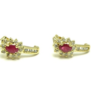 Vintage Ruby and Diamonds Earrings - 14K Yellow Gold Push back Rubies Diamonds - Pierced - 2.2 Grams - Red - Gifts for Her - Love # 4039