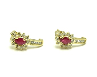 Vintage Ruby and Diamonds Earrings - 14k Yellow Gold Post back Rubies Diamonds - Pierced - Weight 2.2 Grams - Red - Dark Pink - Love # 4039