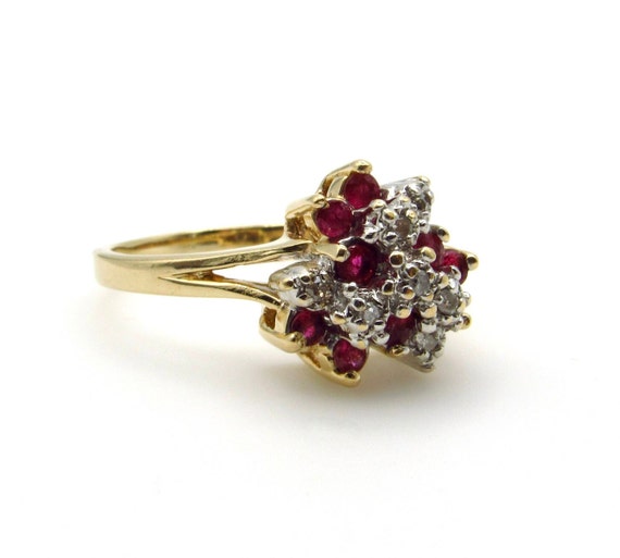 14K Yellow Gold Natural Ruby and Diamond Ring - S… - image 3