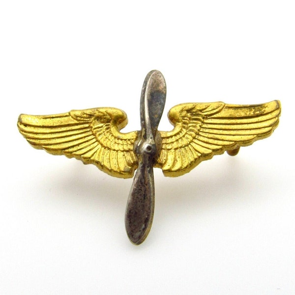 Scarce World War II US Army Air Force Officer Collar Insignia - Silver Propeller Gold Wings Pin - Miliary Memorabilia - WW 2 - c 1940 # 5648