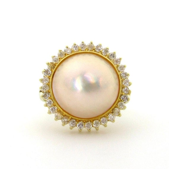 14K Yellow Gold Mabe Cultured Pearl and Diamonds … - image 8