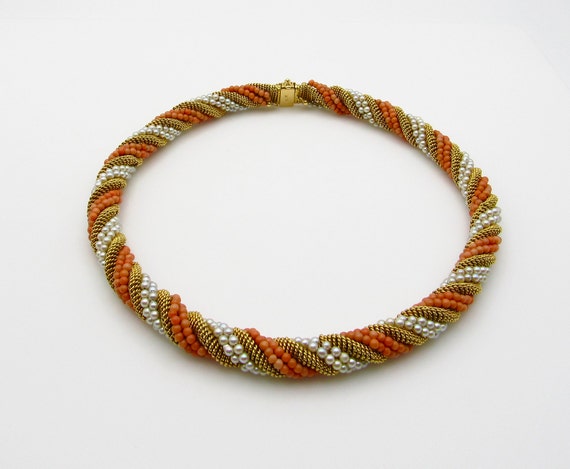 Authentic Tiffany Co Pearl Coral and 18K Yellow Gold Torsade Necklace Original Tiffany Boxes 15.75 or 40 Cm Choker Rare 5210 Etsy Canada
