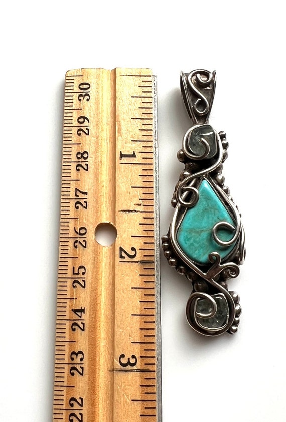 Sterling Silver Large Blue Turquoise Pendant - Si… - image 10
