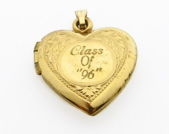 Vintage Heart Locket Pendant - 14K Yellow Gold Filled Pendant - Engraved Flowers and Leaves - Picture Jewelry - Gifts for Her Love # 5164