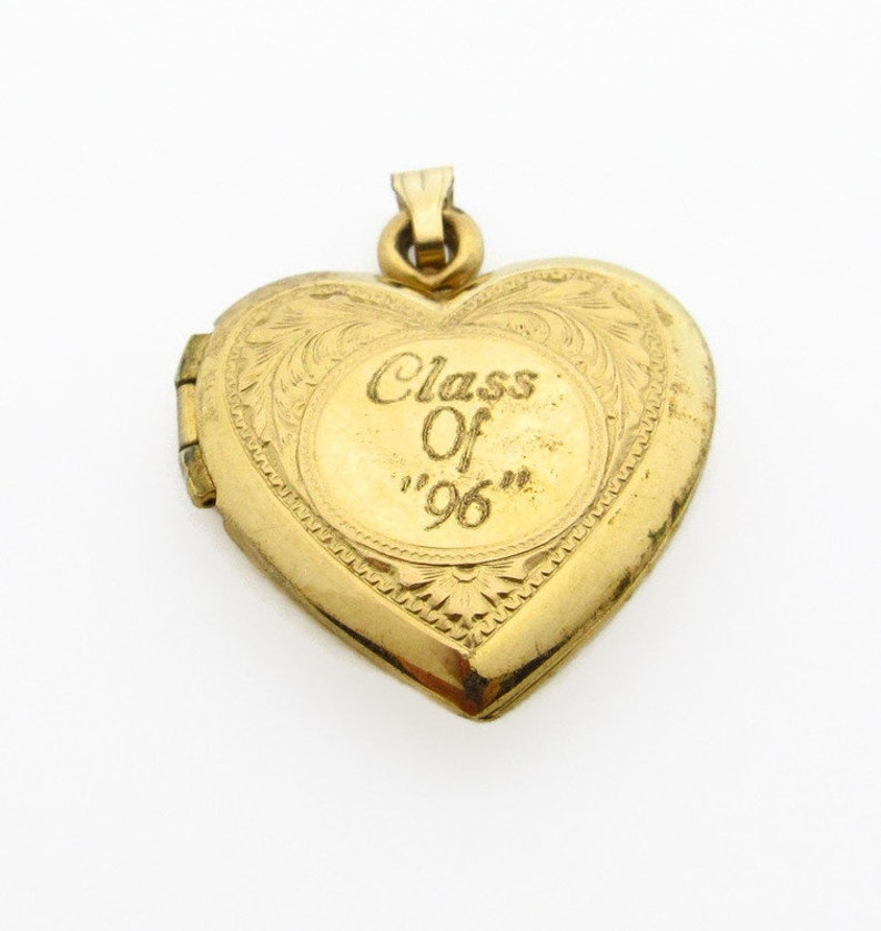 Vintage Heart Locket Pendant 14K Yellow Gold Filled Pendant Engraved Flowers and Leaves Picture Jewelry Gifts for Her Love 5164 image 1