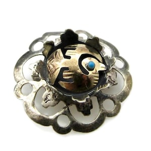 Ciondolo spilla peruviana in argento sterling e oro rosa 18 carati - Pesce fatto a mano con scatola portaoggetti - Azteco Inca Perù - Regali per la mamma Anni '70 # 5764