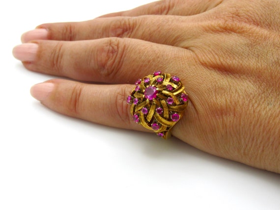 Vintage Dome Ruby Ring - 14K Yellow Gold Ruby Coc… - image 9