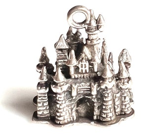 Disney Cinderella Castle Charm Pendant - 3D Sterling Silver Sleeping Princess Beauty Castle - Disney World Souvenir - Disneyland # 5560