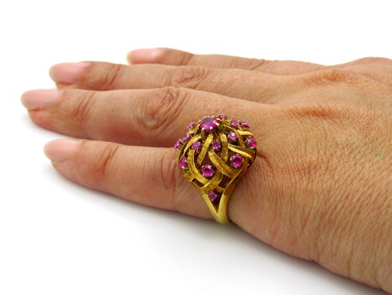 Vintage Dome Ruby Ring - 14K Yellow Gold Ruby Coc… - image 10