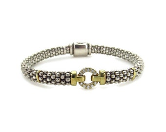 Authentieke Lagos Enso Single Diamond Circle-armband - 6,5" lang of 16,5 cm - 18K geel goud en sterling zilver - Cadeaus voor haar # 5714