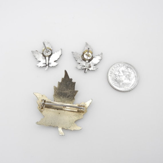 Maple Leaf Sterling Silver Enamel Earrings and Go… - image 3