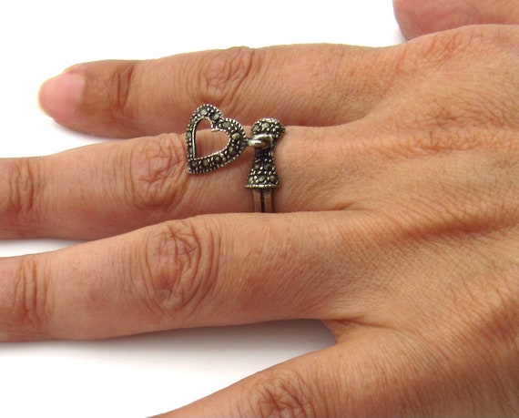 Sterling Silver Heart Marcasite Ring - Size 7.75 … - image 5
