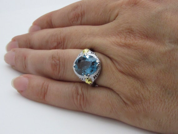 14K White and Yellow Gold Blue Spinel Filigree Ri… - image 5