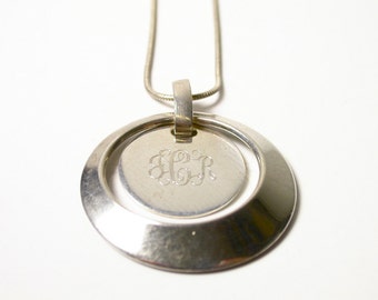 Sterling Silver Round Pendant Necklace - Weight 11.6 Grams - Initials JCR Engraved - 18 Inch Chain # 398