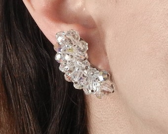 Laguna Earrings - Aurora Borealis Crystal Earrings - Clip on - Signed Laguna - Cluster Crystal Earrings - Bridal - Prom # 4352