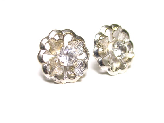 Elegant Floral White Sapphire Earrings - Gold Pla… - image 2