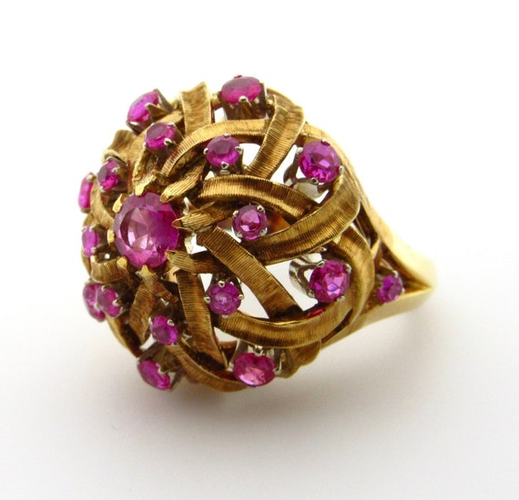 Vintage Dome Ruby Ring - 14K Yellow Gold Ruby Coc… - image 4