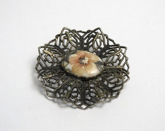 Floral Brooch - Silver Tone or Unmarked Sterling - Floral Pin - Vintage jewelry - Flower Nest # 1586