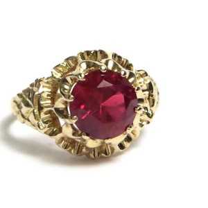 Ruby Ring - 14k Yellow Gold - Synthetic Round Red Ruby - Size 6 - July Birthstone - July Birthday - Red Ring # 1559