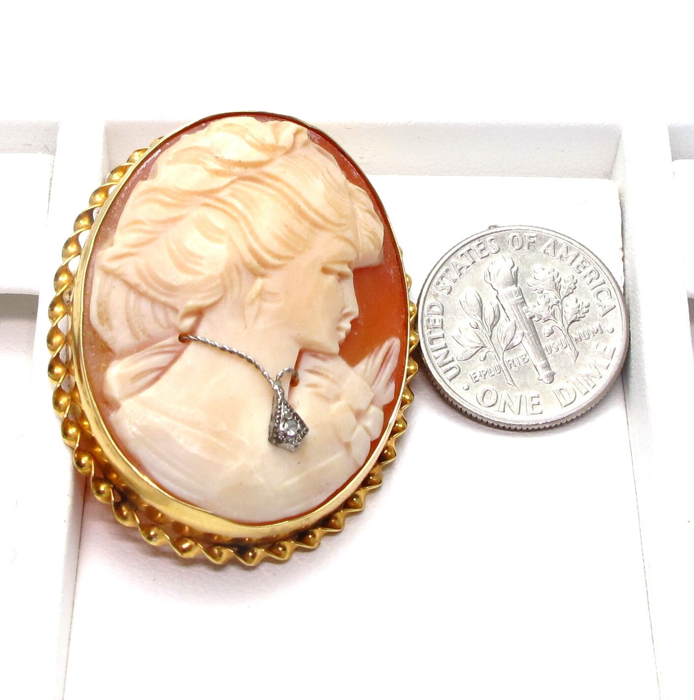 14k Carved Shell Cameo Diamond Brooch Pin and Pendant 14k | Etsy