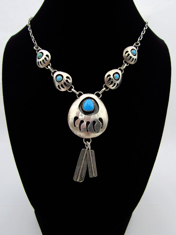 Bear Paw Turquoise Sterling Silver Necklace - Bea… - image 8