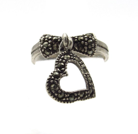 Sterling Silver Heart Marcasite Ring - Size 7.75 … - image 6