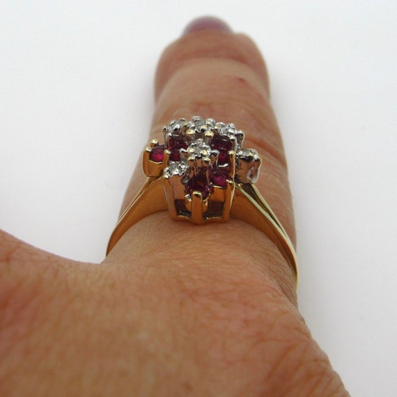 14K Yellow Gold Natural Ruby and Diamond Ring - S… - image 8