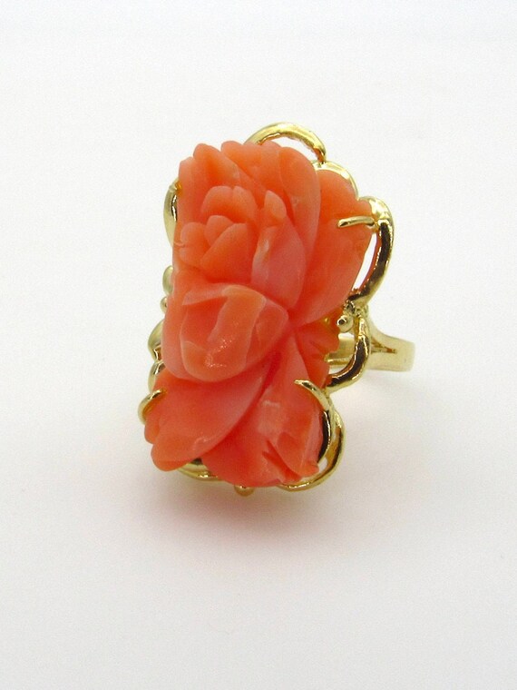 14K Yellow Gold Coral Ring - Size 5.75 - Genuine … - image 5
