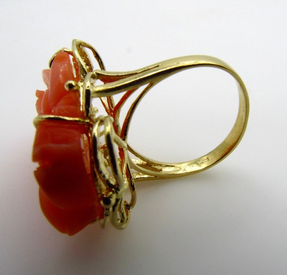 14K Yellow Gold Coral Ring - Size 5.75 - Genuine … - image 10