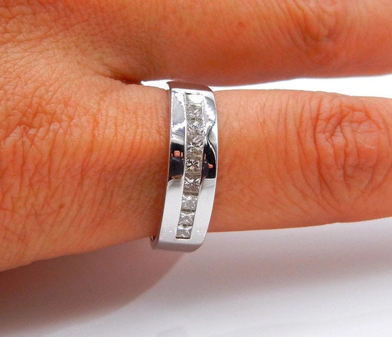 14k White Gold Diamond Band - 9 Diamond Ring - Si… - image 5