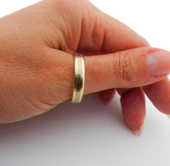 14K Gold Band - Yellow and White Gold Wide Band -… - image 5