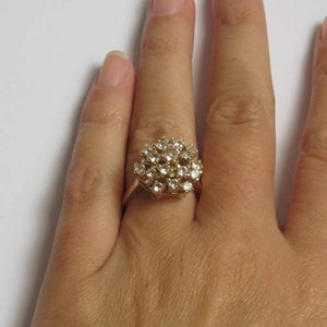 14K Yellow Gold Cubic Zirconia Ring - Size 7 - Cocktail Ring - Cluster ...