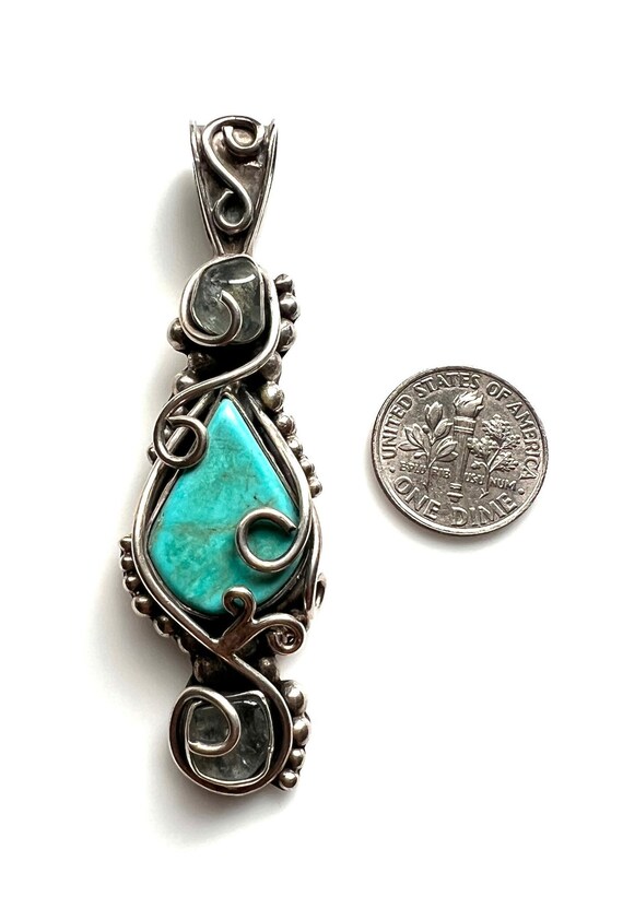 Sterling Silver Large Blue Turquoise Pendant - Si… - image 6