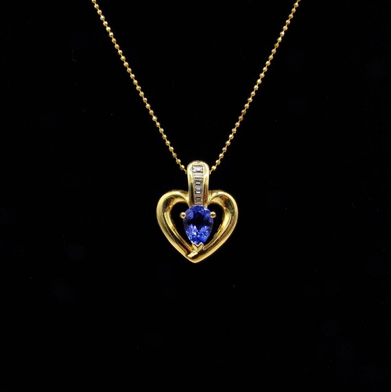 14K Yellow Gold Tanzanite and Diamond Heart Penda… - image 4