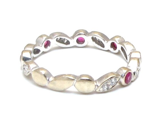 14k Ruby and Diamond Band - Solid 14K White Gold … - image 3